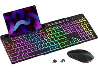 Backlit Wireless Keyboard and Mouse Combo: Rechargeable Battery - iPad/Phone/Tablet Holder - RGB Backlight - Windows/Mac Dual Layout for PC/Mac/Laptop/Desktop