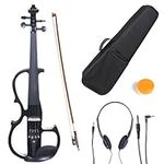Cecilio L4/4CEVN-L2BK Left-Handed Solid Wood Black Metallic Electric Violin with Ebony Fittings in Style 2 (Full Size)