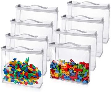 BOXOB 8pcs Toy Storage Bags with Zipper, 12.6x12.2x3.15 Inch Clear Storage Bags PVC Toy Organizing Bags Toy Bags for Building Blocks Puzzles Toys, 05367