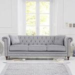 INTERIOR FURNITURE | Hand-Made Velvet 3-Person Sofa Modern Chesterfield Button Tufted Sofa For Living Room, Office, Hallway, Bedroom(Steel Grey)