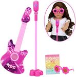 Sophia's Rock 'n Roll Music Set with 4 String Guitar, Flower Sunglasses, Microphone and Stickers for 18 Inch Dolls, Hot Pink