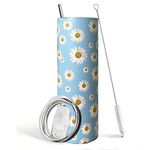 Ceovfoi Daisy Gifts for Women Daisy Flowers Tumbler Daisy Coffee Mug Floral Cup with Lid and Straw Blue and White Daisy Stuff Decor