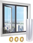 Indoor Window Shrink Film Kit 1.6m x 12m, Double Sided Tape 1.5cm x 20m x 3 Rolls, POF Insulating Shrink Film for Windows, High Definition Transparent