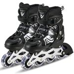 SR Brothers 4 Wheel Inline Skates Skating Shoes for Boys and Girls Age 10 to 20 Years Liner Roller Skates for Kids Shoes Roller Blades PU Strong Wheels Aluminium with LED Flash Light on Wheels (Black)