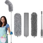 iDopick 4 Pcs Extendable Duster Collector for Cleaning, Retractable Microfiber Gap Dust Cleaner with Extension Pole 30'' to 100'',Long Handle Feather Duster Kit for Cleaning Ceiling Fan, High Ceiling