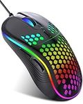 JYCSTE Wired gaming mouse, RGB backlighting and 7200 adjustable DPI, ergonomic and lightweight USB computer mouse with high-precision sensor for Windows PC & laptop gamers (Black)