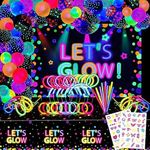 XJLANTTE 192 Pcs Glow in The Dark Party Supplies - Include Let's Glow Neon Party Backdrop, Neon Balloons, Tablecloth, Glow Sticks Party Pack, Glow Party Supplies Blacklight Neon Party Decorations