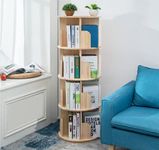 Rotating Bookshelf 360 Display 4 Tier Floor Standing Bookcase Storage Rack for Kids&Adults Solid Wood Bookshelf Organizer