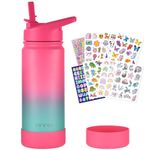 mininoo Kids Water Bottle, 16oz Stainless Steel Insulated Water Bottle Kids with Straw Lid Leak Proof (Punch/Green)