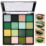 16 Colors Green Shimmer Eyeshadow Palette,Matte Metallic Waterproof Eye Shadow Palette,Highly Pigmented Sparkly Eye Shadow Pallet Shiny Yellow Glitter Brown Eyeshadow Makeup Powder Palette