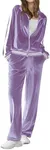 Ekouaer Women's Velvet Velor Tracksuits 2 Piece Lounge Outfits Zip Up Sweatshirt and Sweatpants with Pockets S-3XL(Deep Lilac,3X-Large)