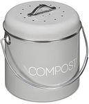 Navaris Metal Compost Caddy Bin - 0.8 Gallon Kitchen Composting Bucket with Charcoal Filters and Lid for Indoor Food Waste Recycling - 3 Litre - Gray