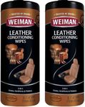 Weiman Leather Cleaner & Conditioner Wipes With UV Protection, Prevent Cracking Or Fading Of Leather Couches, Car Seats, Shoes, Purses - 30 ct (Pack of 2)
