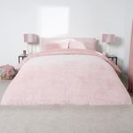 OHS Double Duvet Set Blush Pink Teddy Marl, Double Bed Duvet Cover Set Quilt Cover Double Bedding Set with Pillowcases Quilt Cover Luxury Super Soft Comfy