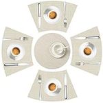 LYPER Round Table Placemats Set of 5, Wedge Decorative Placemats with Centerpiece Woven Vinyl Heat Resistant Non-SlipTable Mats for Farmhouse Restaurant Hotel - 44x28 cm/Diameter 32cm (Beige)