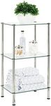 mDesign Metal/Glass 3-Tier Storage Tower, Narrow Shelving Display Unit, Open Glass Shelves; Multi-Use Stand for Living Room, Bathroom, Home Office, Hallway, Bedroom Organization - Chrome/Clear