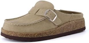 CUSHIONAIRE Women's Hobby Genuine Leather Cork Footbed Clog with +Comfort, Taupe 8