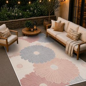 Loom&Crate Washable Indoor Outdoor Area Rug 12x15, Patio Rug, Cream Flory