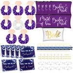 63 Pcs Bridesmaid Proposal Gifts Bulk Maid of Honor Gifts Matron of Honor Gifts Brides Bridesmaid Cosmetic Makeup Bag Hair Knotted Bracelets Invitation Cards for Wedding Bachelorette (Beauty Style)