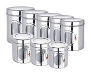 Ebun Heavy Gauge See Through Stainless Steel Containers for Kitchen | Steel Dabba Set for Kitchen | Kitchen Steel Containers Set | Storage Capacity Range 200 Gms to 2.5 Kgs | Set of 8 | Silver