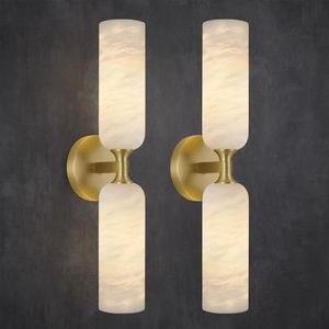 20in Alabaster Wall Sconces Set of Two, Modern Spanish Natural Marble Bathroom Vanity Sconces, Brass Alabaster Sconce Wall Lighting, Gold Wall Light Fixtures Decor for Bedroom Living Room Staircases