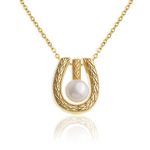 JeanBeau Lucky Horseshoe U Pearl Pendant Necklace for Women - I Love U Swinging White Freshwater Pearl Gold Chain Wedding Anniversary Holiday Jewelry Gift