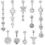 BDSHUNBF 10 Pcs Belly Button Bars Belly Bars Set, Belly Button Rings Belly Button Piercing, Barbell Navel Bars Piercing Jewelry, Flower Butterfly Dangly Belly Button Bars, Navel Bars Set for Women