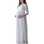 Miolasay Maternity Dress for Photography Chiffon Off-Shoulder Elegant Gown Front Split Long Pregnancy Dresses for Photoshoot (B-White, M)