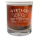 Vintage 1974 Etched Whiskey Glass - 50th Birthday Gifts for Men - Cheers to 50 Years Old - 50th Birthday Decorations for Men - Scotch Bourbon Him Dad Women Anniversary Retirement 1.0