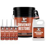 Liquid Rubber Driveway Restore Sealant - Highly Flexible Asphalt Coating Fills Cracks and Revitalize, Kit- Includes Driveway Restore 5 Gallon, Caulk 10.2 oz 4 Pack, Patio Cleaner 1 Gallon