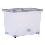 Wham Set of 3 80L Plastic Storage Box with Wheels & Folding Lid Clear/Cool Grey