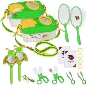 QuadPro Bug Catcher for Kids - 2 Sets - Outdoor Explorer Set with Butterfly Net, Tweezers, Bug Clamp, Magnifying Glass & Entomology Learning Cards - Perfect Bug Catching Kit for Kids Age 3 4 5 6 7 8