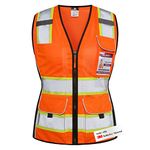 Dib Safety Vest for Women with Pockets, Mesh Reflective Vest High Visibility, ANSI Class 2 Made with 3M Reflective Tape, Orange M