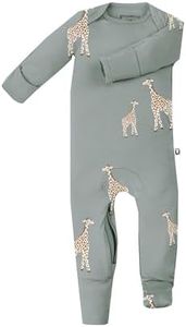 GUNAMUNA Unisex Baby, Toddler Ultra-Soft Convertible Pajama, Footie Romper Sleeper with Diaper Zipper, Giraffe Moss, 9-12 Months