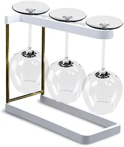 HAPPY SINKS Dishwasher Wine Glass Rack by Pascal Charmolu - 3 Stemware Storage & Holder, Tabletop Organizer Drying - Home, Kitchen, Dining, Bar (White) - Wine Glass Holder Countertop - Drying Rack