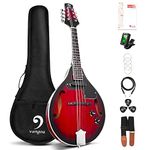 Vangoa A Style Mandolin Acoustic Electric Mandolins Instrument for Beginner Red Sunburst Mahogany with Gig Bag Picks Strings Tuner Strap