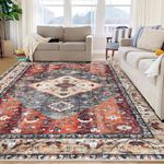 KOZYFLY Washable Rugs 9x12 Ft Large Area Rugs for Living Room Bedroom, Non Slip Rubber Backed Dining Room Rugs, Faux Wool Tufted Printed Indoor Carpet for Bedroom Living Room Dining Room, Red