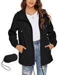 Rapbin Waterproof Jackets Women Jackets Lightweight Thin Trench Coat Rain Jacket Packable Hooded Raincoat Windbreaker(Black,S)