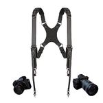 4J LEDR Camera Strap Accessories for Two-Cameras,Dual Camera Harness,Dual Shoulder Leather Harness,Camera Shoulder Strap,Leather Camera Strap,Multi Camera Gear for DSLR/SLR Strap, Black, Large