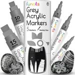 5 Grey Acrylic Paint Pen - Fine Tip, Thin Point & Jumbo Pens (1mm, 3mm, 6mm, 10mm, 15mm) - Gray Paint Marker for Fabric, Canvas, Wood, Rock Painting, Tire, Metal, Glass - Water-based ink