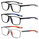 Fsread 3 Pack TR90 Sports Reading Glasses for Men Blue Light Blocking With Spring Hinges Rectangle Lightweight Flexible and Trendy Design Anti UV/Eyestrain/Glare Computer Readers +1.5