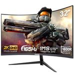 Gawfolk 32-inch PC screen,2K QHD(2560×1440P),165Hz curved Gaming Monitors, 1ms，FreeSync, 100% sRGB，178° wide viewing angle，HDMI、DisplayPort, Compatible with Wall-Mounted VESA100*100MM - Black