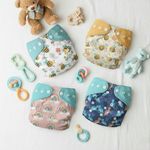 Blushbaby Reusable Cloth Diapers Pack of 4 for Babies (3 Months -3 Years) | Adjustable, Leak-Proof & Absorbent | Freesize Diapers with 4 Insert Pads (5-18kg)