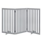 unipaws Freestanding Extra Tall Pet Gate, Folding Wooden Dog Gate, Indoor Barrier with 2PCS Support Feet, Up to 152cm Wide 91cm Height, Light Grey