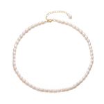 Aleasha Freshwater Rice Pearl Strand 15" Gold Dainty Pearl Choker Necklace for Women Girls Handmade Jewelry, Pearl