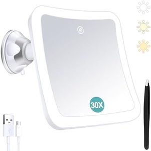 B Beauty Planet Miroir grossissant avec lumière, Miroir de Maquillage Lumineux grossissant 30x avec contrôle Tactile et Ventouse, Rechargeable, Rotation à 360°, Salle de Bain et Voyage, carré