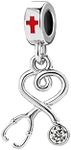 LSxAB Red Cross Stethoscope Charm for Nurse Doctor Nursing Bead Compatible with Pandora Charms Bracelets