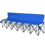 Outsunny 6 Seat Sport Bench Team Sport Camp Seat Folding Portable Outdoor Bench with Carrying Case and Cup Holder Blue