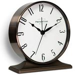 Presentime & Co Lewis Mantel Alarm Clock, Desk and Shelf Clock, Tabletop Decoration, 5.5 x 5 inch, Silent no Ticking, Metal Base, Bronze Finish, Arabic Numeral