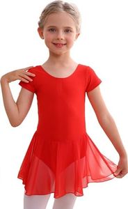 MdnMd Dance Tutu Skirted Leotard for Little Girls Ballerina Ballet Outfit Dress Clothes (Red, Age 8-10)